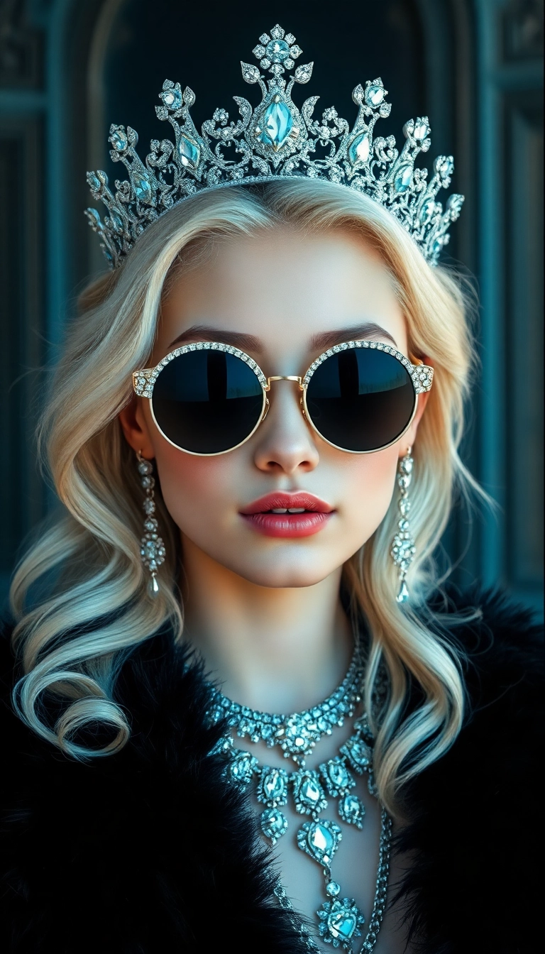 Free Young Platinum Blonde Queen in Black Fur iPhone Professional Background